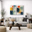 Forme Mid-Century «Œuvre d'art vibrante en bleu, jaune et orange, images murales géométriques abstraites modernes, impression sur toile encadrée, ensemble de 2 pièces d'art mural»-91068971-124478706