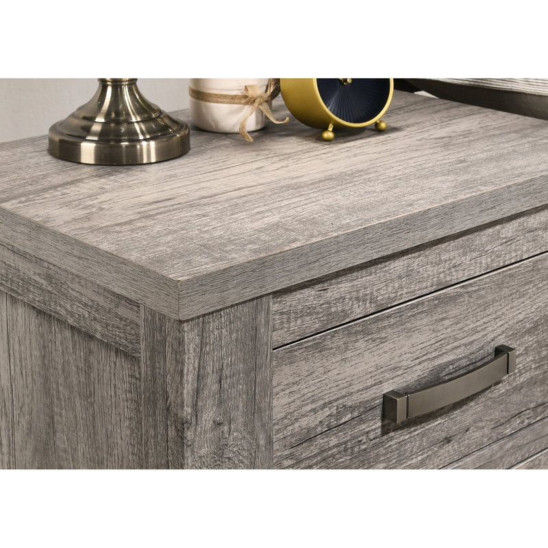 Élégante table de chevet en bois gris vieilli à deux tiroirs offrant deux chambres dans un style contemporain