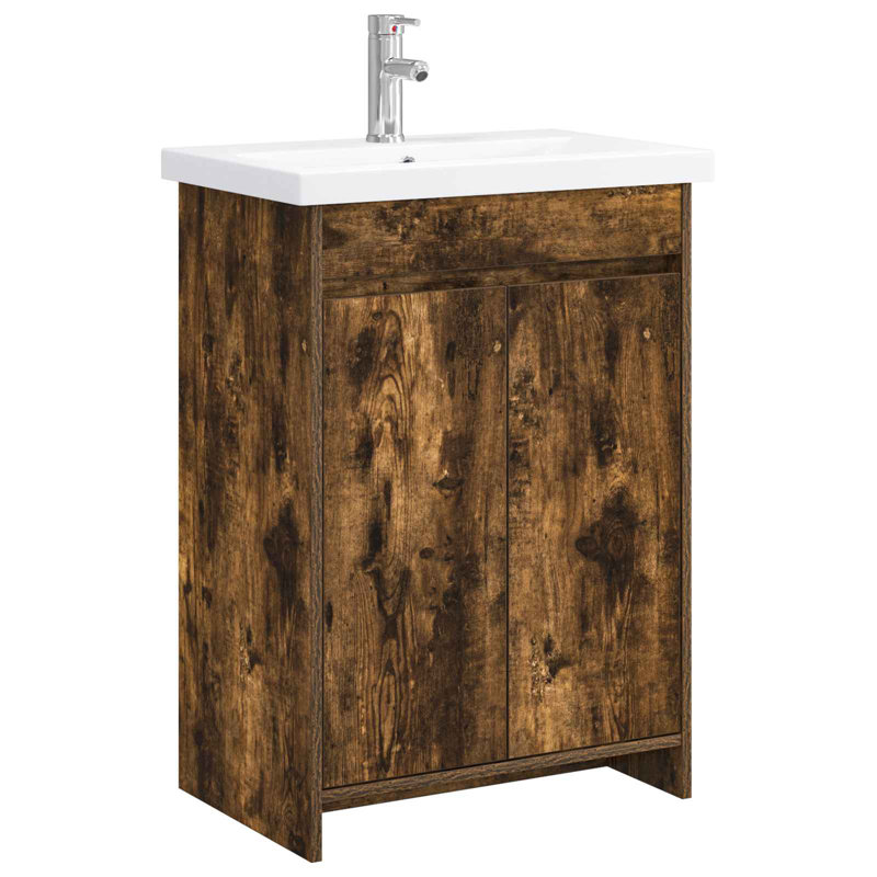Vanity & Mirror Set, Smoked Oak