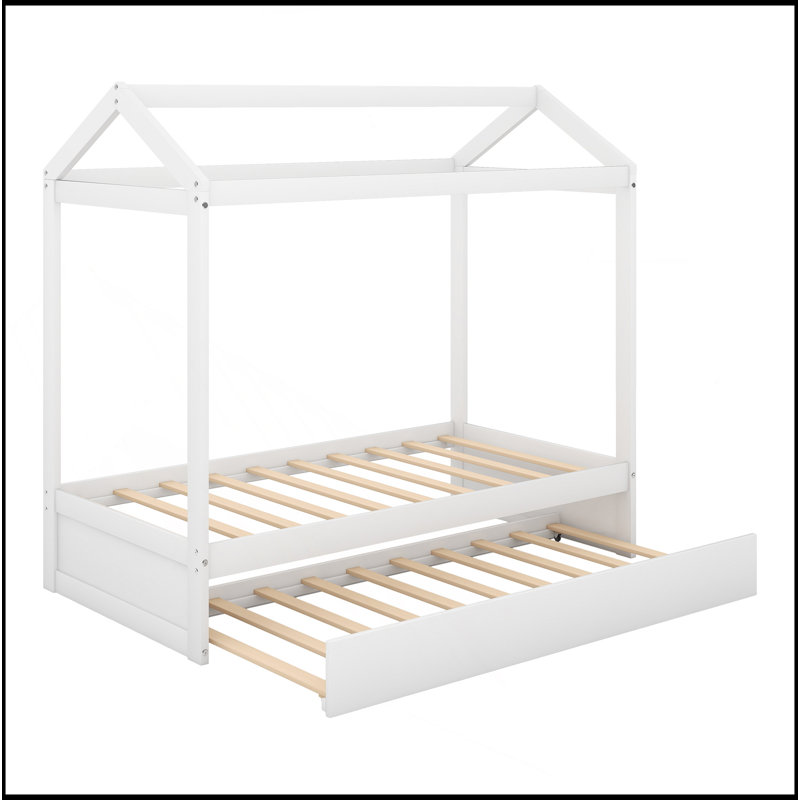 Lit maison avec lit gigogne, peut être décoré, blanc