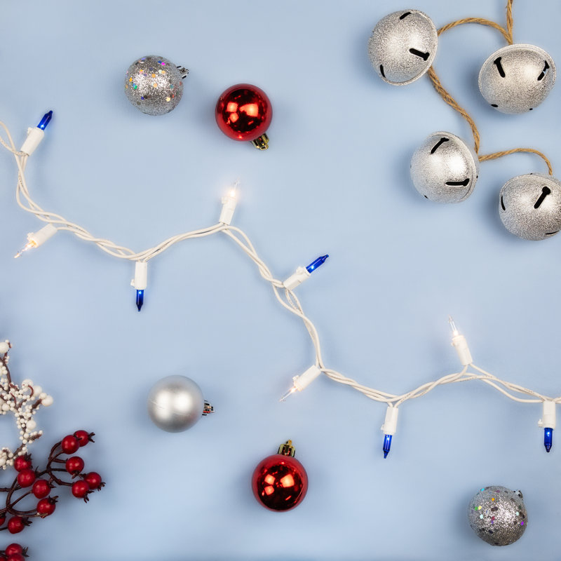 50-Count Mini Christmas Light Set 10ft Wire, Blue/Clear/White