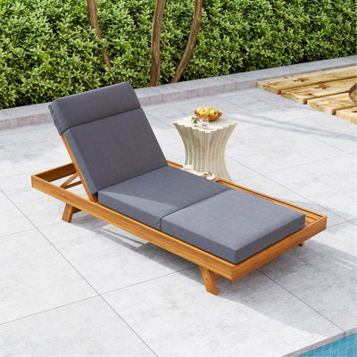 Ensemble de méridienne avec appui-tête, espace disponible sur un côté, bois d'acacia avec coussins de salon résistants à l'eau (gris foncé, pliable en 3 et 4 pouces) - version assortie disponible