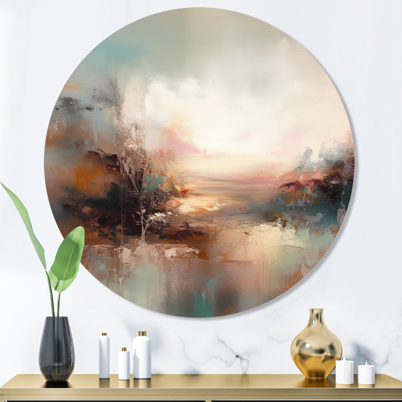 «Brown Abstracted Nature I», art mural rond en métal abstrait, H 23 po x l 23 po x P 1 po