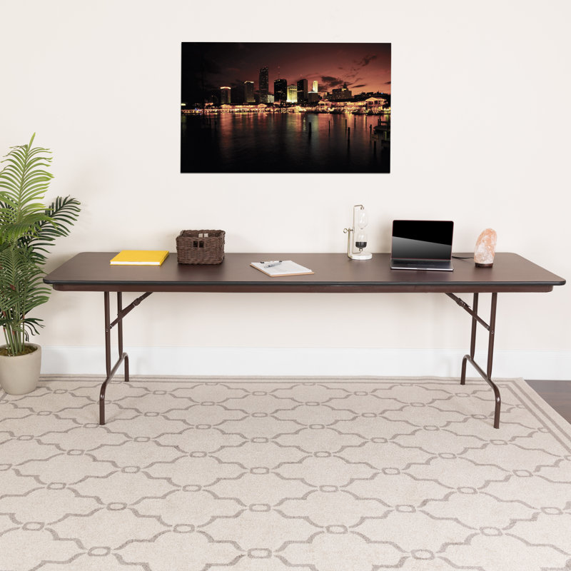 8-Foot Brown Laminate Folding Banquet Table with Metal Frame