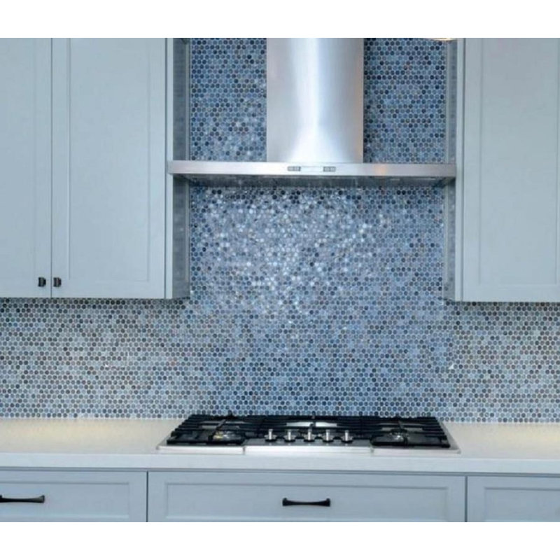 0.8" x 0.8" Glass Penny Round Mosaic Wall & Floor Tile, Denim Blue