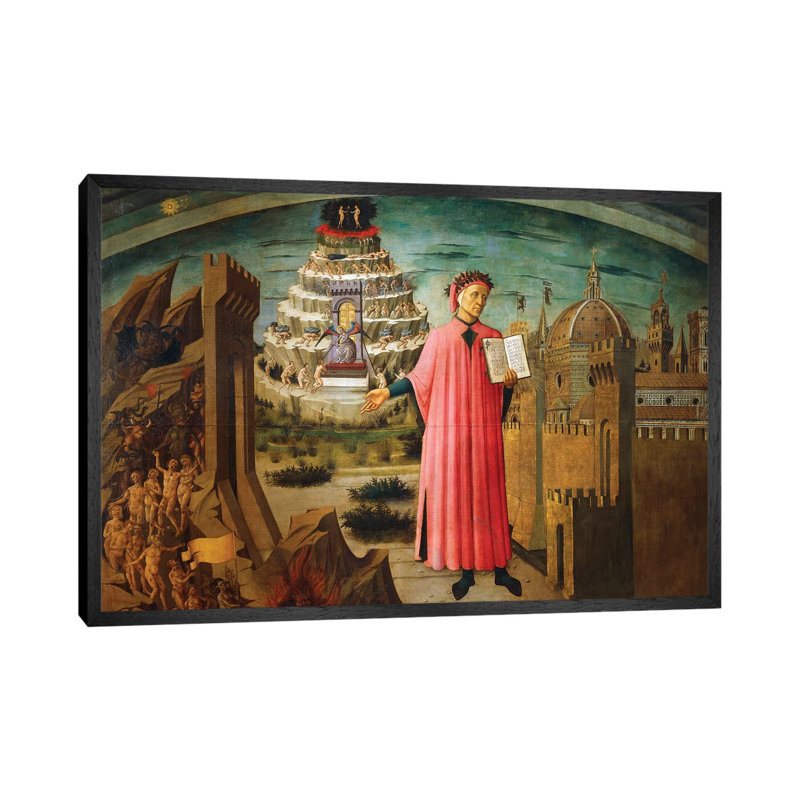 Divine Comedy, 1465 by Domenico Di Michelino - Painting on Canvas, Black Framed, 66.04cm H x 101.6cm W x 3.81cm D