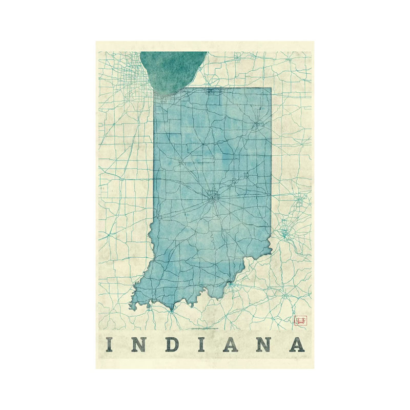 Indiana Map by Hubert Roguski - Wrapped Canvas Print, 30.48 cm H x 45.72 cm W