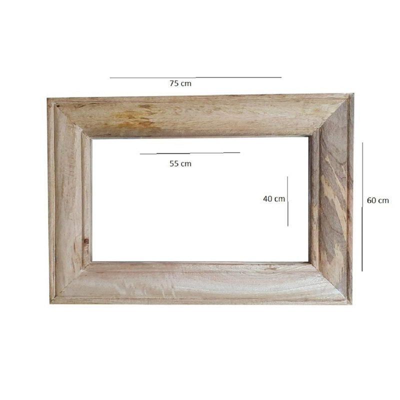 Adriano Solid And Engineered Wood Flat Mirror, Natural, 60cm H x 75cm W