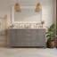 Ensemble de meuble-lavabo double 60 po, structure en bois massif, gris-640957124