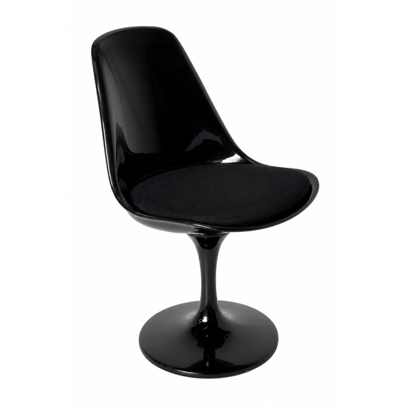 Pangea Home Ella Dining Side Black Chair – Modern Black Swivel Dining Chair with Upholstered Seat Cushion & Gloss Black Pedestal Base for Dining Room, Kitchen & Office
