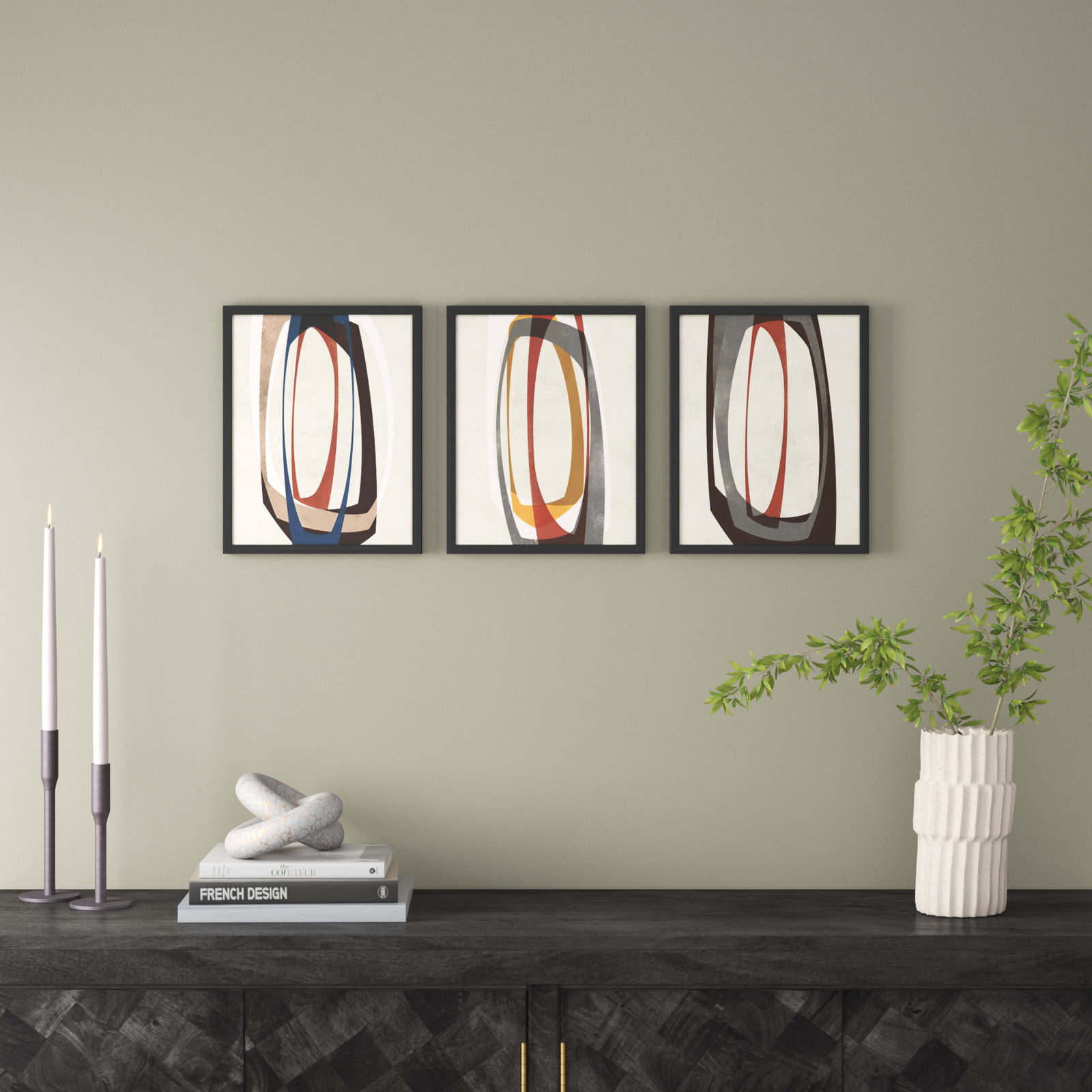 Orbit 3-5 3-Piece Painting Set, 20" H x 16" W, Black Framed