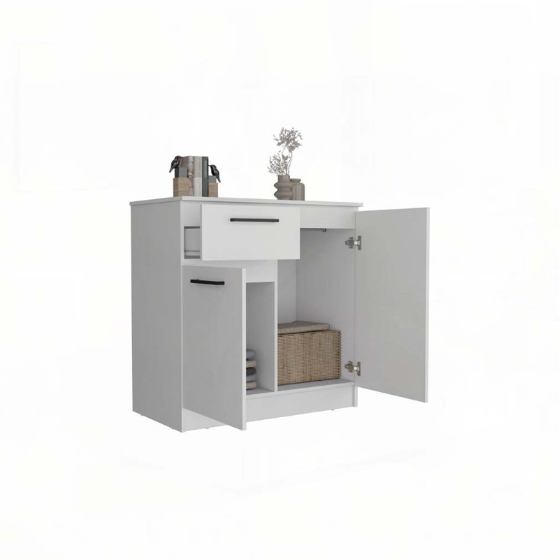 Commode Idaho avec armoires à 2 portes et tiroir - Blanc, Blanc