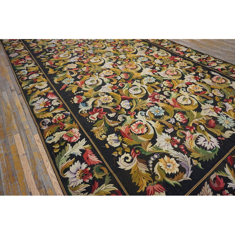 Tapis surdimensionné tissé à plat français à motif floral européen