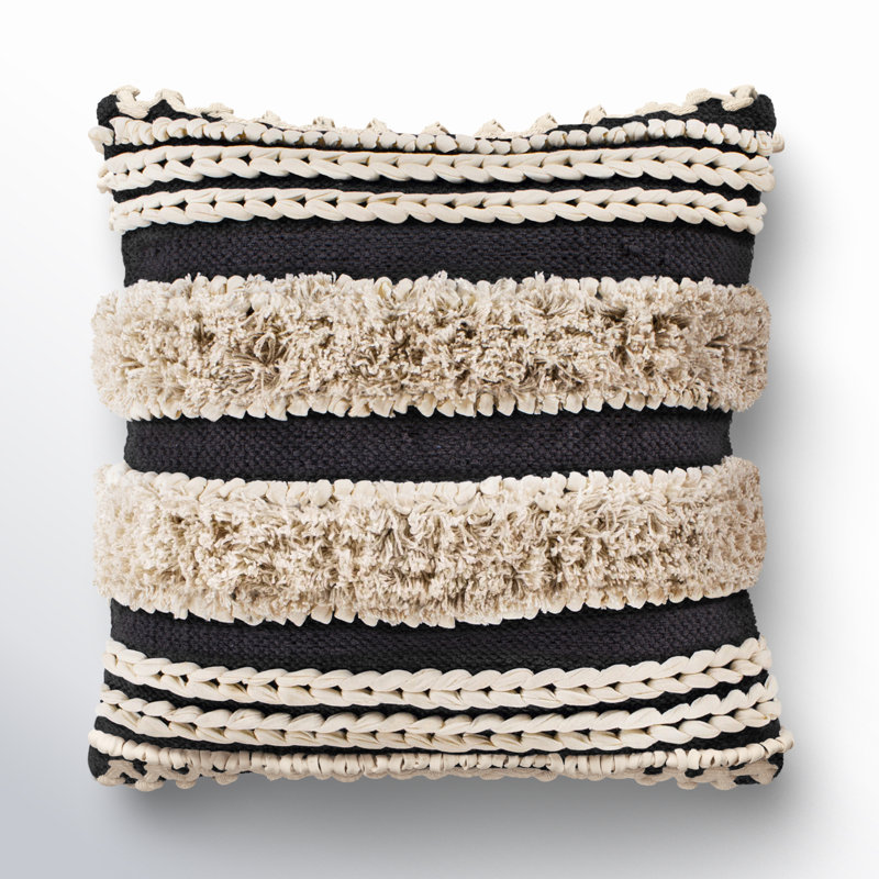 Keiontae Square Cotton Pillow Cover & Insert, 20" x 20", Charcoal, Polyester/Polyfill