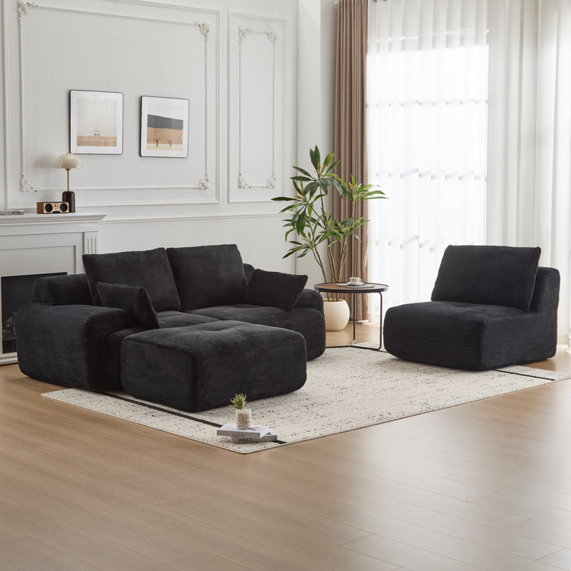 Modern Memory Foam Compressed Sofa,Large Sectional Couches For Living Room,Pet-Friendly Cloud Modular Sectional Sofa,Corduroy Fabric,Extra Deep Loveseat,No Assembly Required