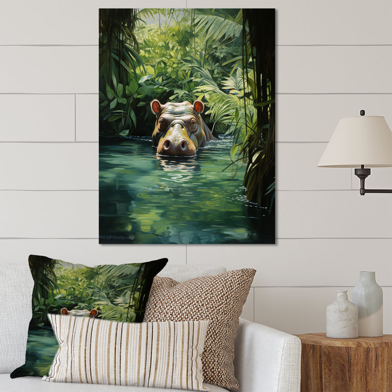 Hippo Secret Hideaway 1 - Hippopotamusmetal, art mural, H 32 po x l 24 po x P 1 po