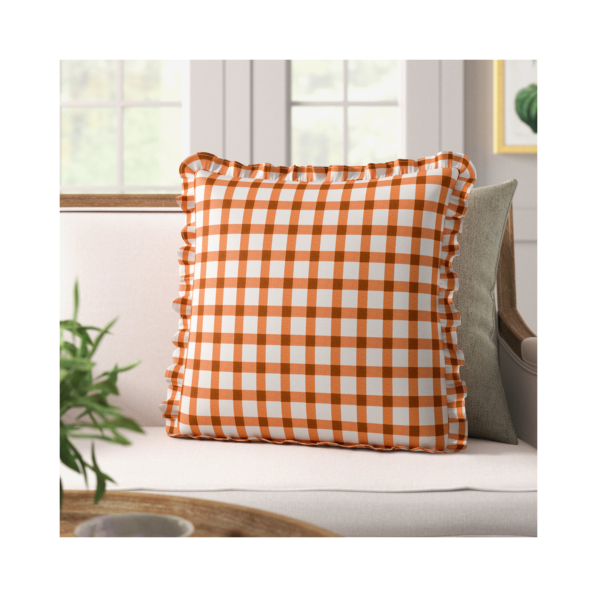 Zeppelin Plaid Cotton Throw Pillow, Down, Orange Plaid, 18" x 18"