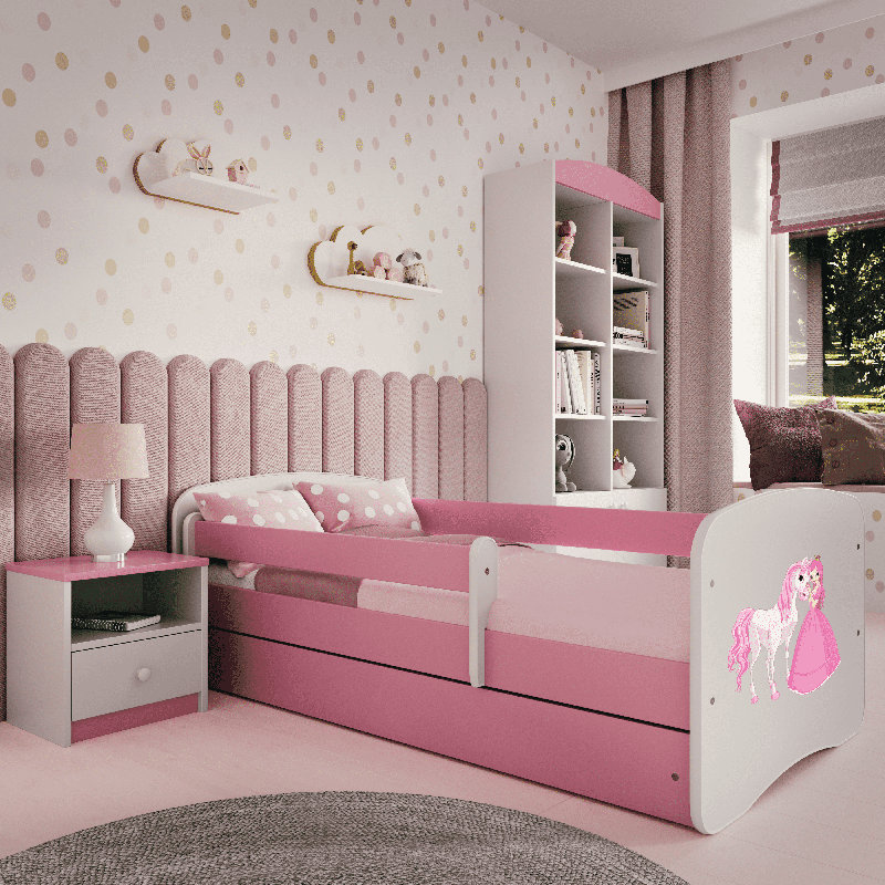 Cicero Drawer Convertible Bed and Mattress, European Toddler (80 x 180 cm), Pink/White