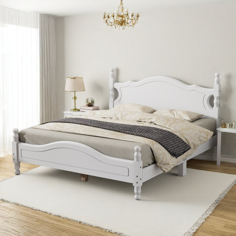 Modern Rustic Solid Wood Platform Bed with Durable Slat Support, Full , White