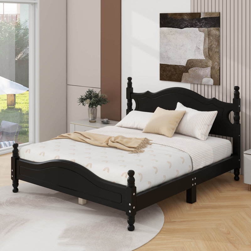 Grand lit plateforme en bois, Noir