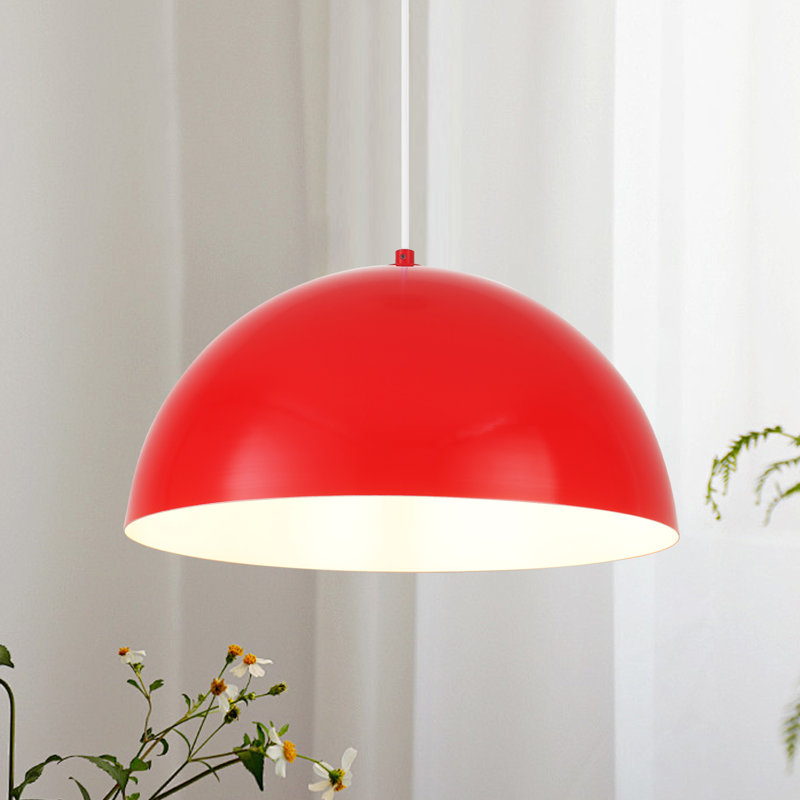 Luminaire suspendu en forme de dôme à 1 lumière pour îlot de cuisine, H 8,85 po x l 17,71 po x P 17,71 po, Blanc mat / rouge