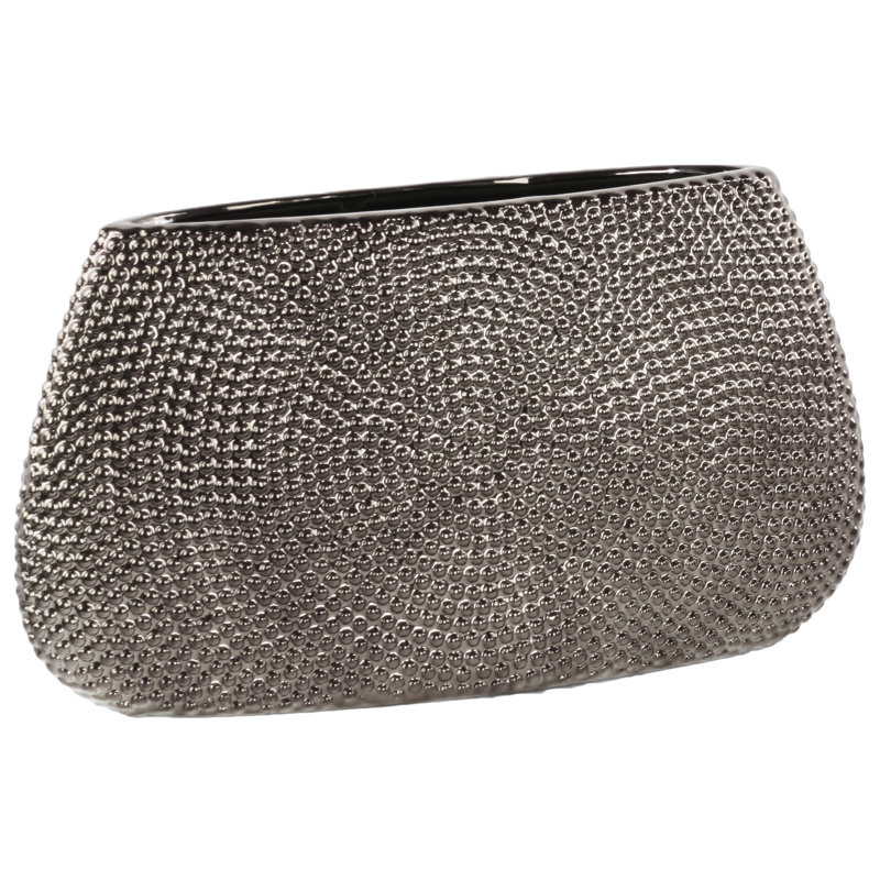 Vase de table en céramique eliptical Seigle, Argent, H 9,25 po x l 17 po x P 3,5 po