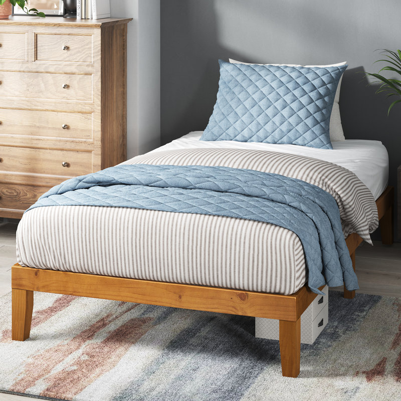 Lit plateforme en bois massif, Simple, Brun