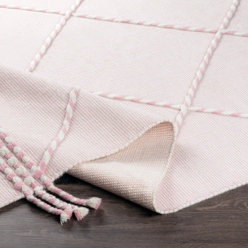 Tapis rose en laine tissé à plat à la main à motif géométrique Williamsburg, Rectangle 2 pi x 3 pi