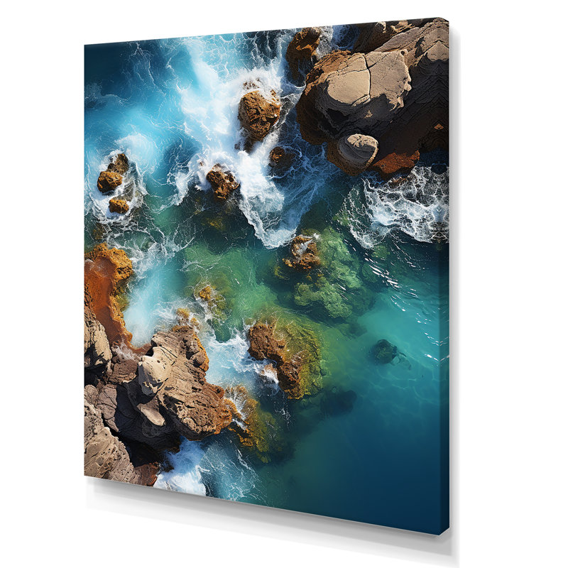 Coral Dreams Coastal Aérienne Views II - plage, art mural, Toile tendue, H 32 po x l 24 po