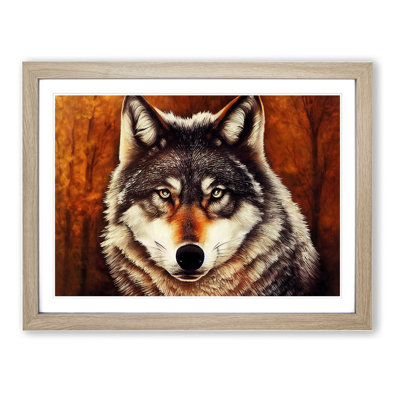 Classic Wolf - Framed Print, 46cm H x 64cm W x 2cm D, Oak