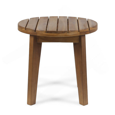 Rustic Outdoor 16 Inch Acacia Wood Side Table With Weather-Resistant Design And Slat Paneling