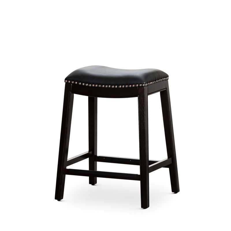 Élégant tabouret de comptoir de 24 po avec coussin de siège en cuir noir, Noir, Black