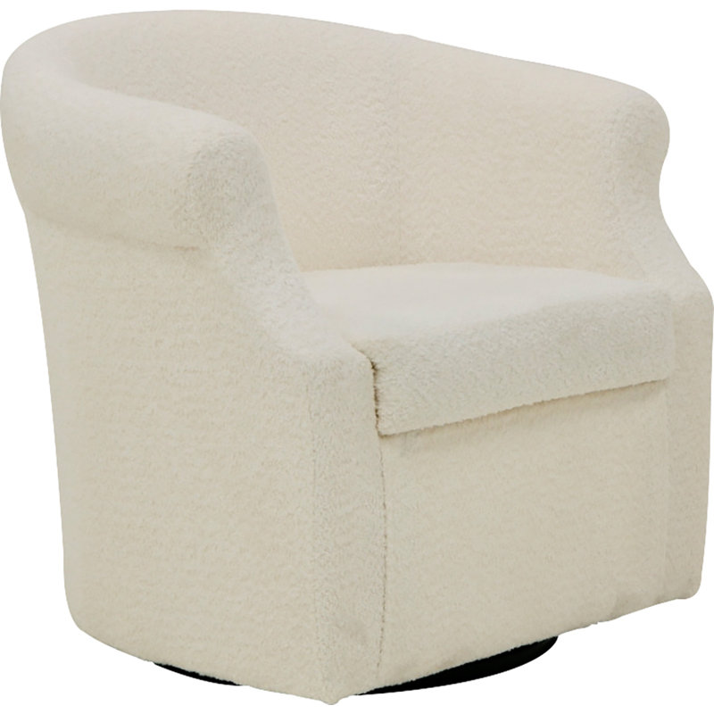 Buril Upholstered Swivel Barrel Chair, White Polyester Blend