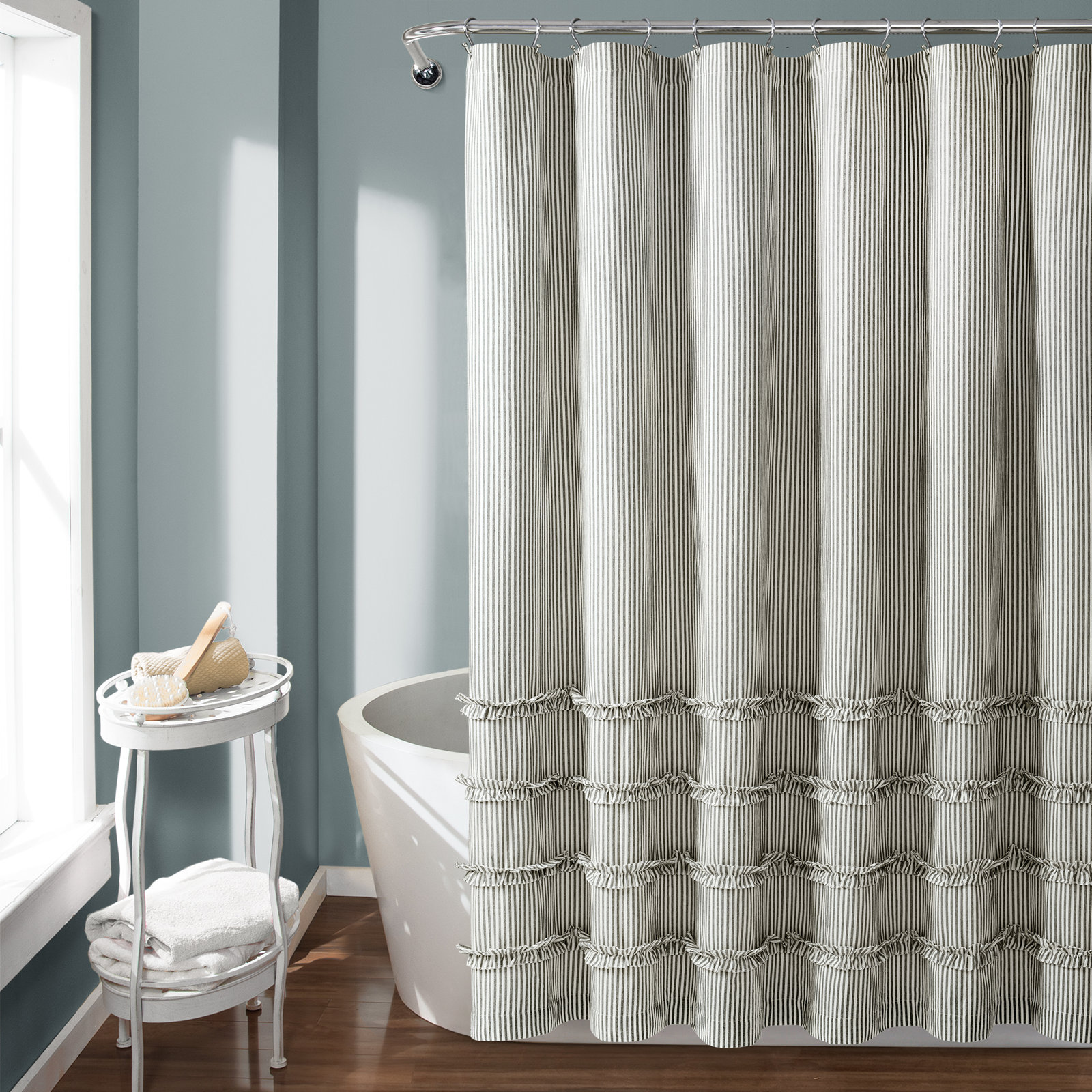 Vintage Stripe Cotton Striped Shower Curtain, Gray
