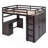 Full Size Loft Bed With Drawers,Desk,And Wardrobe-Espresso