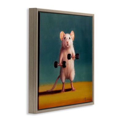 Weight Lifting Mouse Framed Floater Canvas Wall Art by Lucia Heffernan
