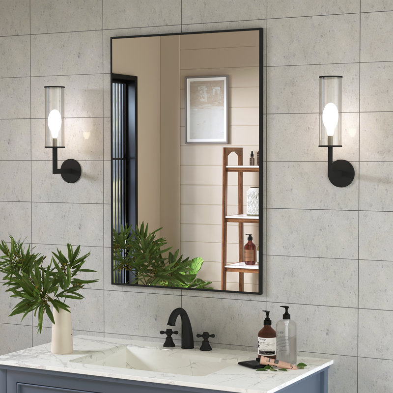 Sartori Aluminum Framed Rectangular Vanity Wall Mounted Mirror, Black, 24" x 36"