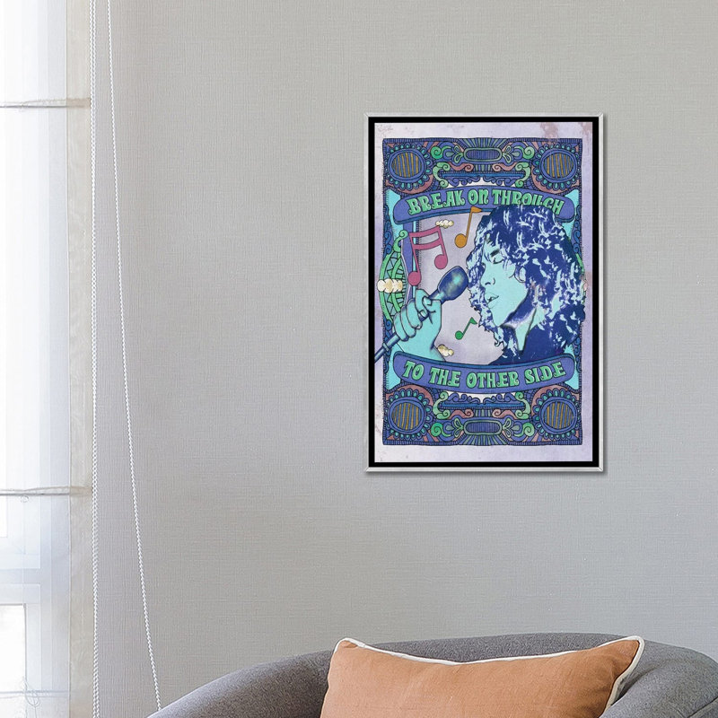 Jim Morrison Break on Through Blue - publicité imprimée, Aucun mat, H 26 po x l 18 po x 1,5 po, Toile avec cadre argenté
