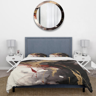 Ensemble de housse de couette abstrait Gold and Red Fluid Fusion II - Abstract