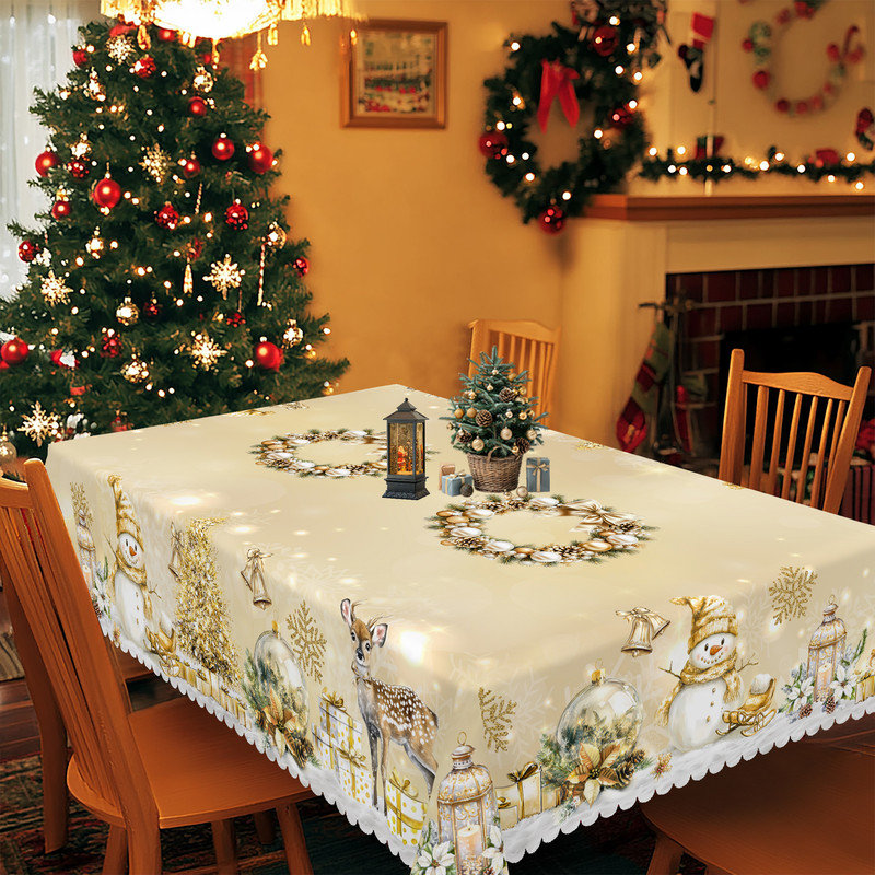 Polyester Waterproof Stain Christmas Decor Tablecloth, 86.6" L x 0.2" W
