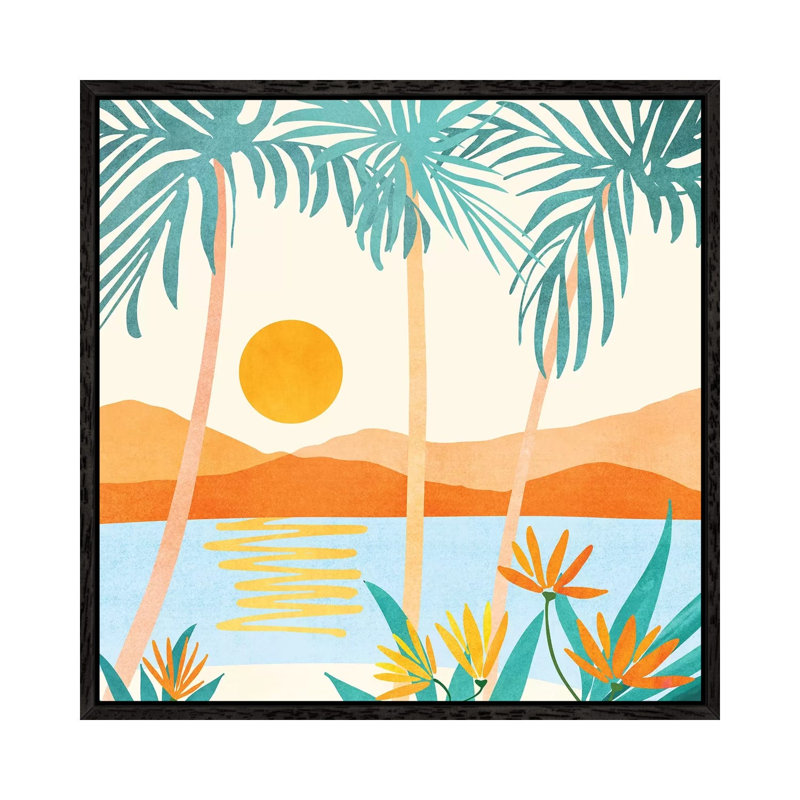 Bali Sunset - Print on Canvas, Black Floater Framed, 93.98cm H x 93.98cm W x 3.81cm D