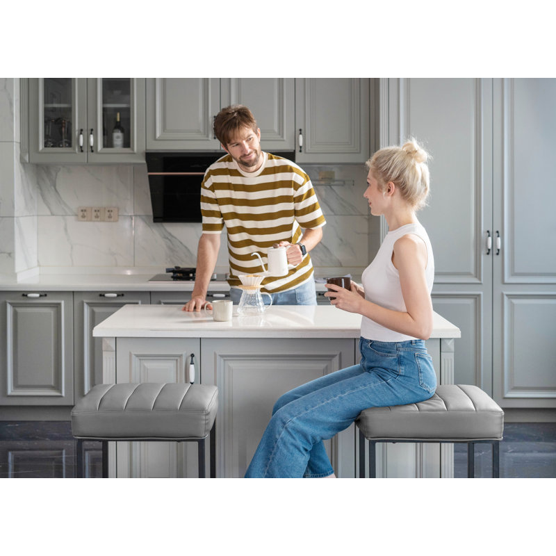 Vionna Upholstered Counter Stool with Metal Frame, Light Gray, 1, Counter Stool (25.5" Seat Height)