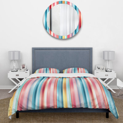 Rainbow Colors Candyland Stripes Striped Pattern Polyester Box Stitch Striped Duvet Cover Set