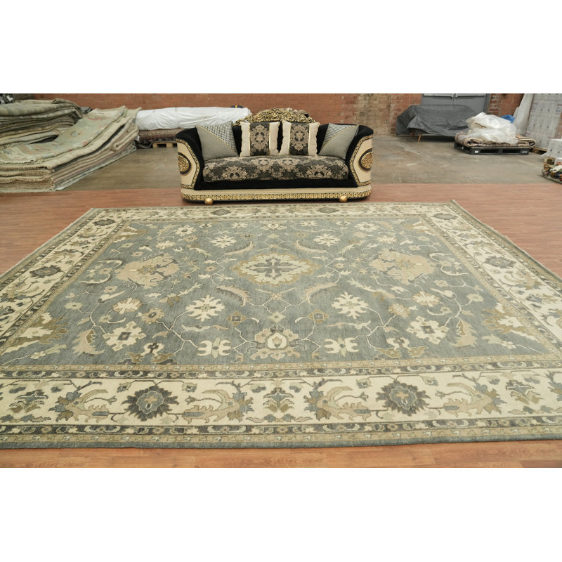 Tapis oriental 100% laine noué à la main gris transitionnel et gris anthracite Oushak