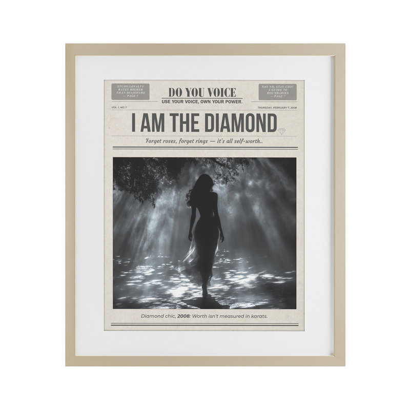 «Diamond Chic», impression sous journal sous verre, design par A Barefoot Stylist, Cadre de récolte en pin, H 16 po x l 13 po