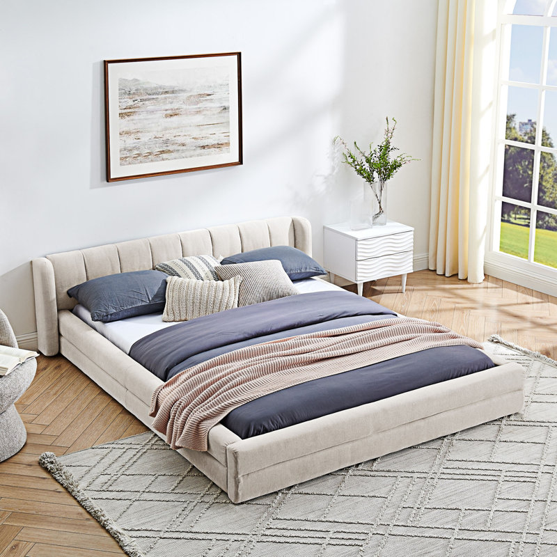 Lit plateforme tapissier, Beige