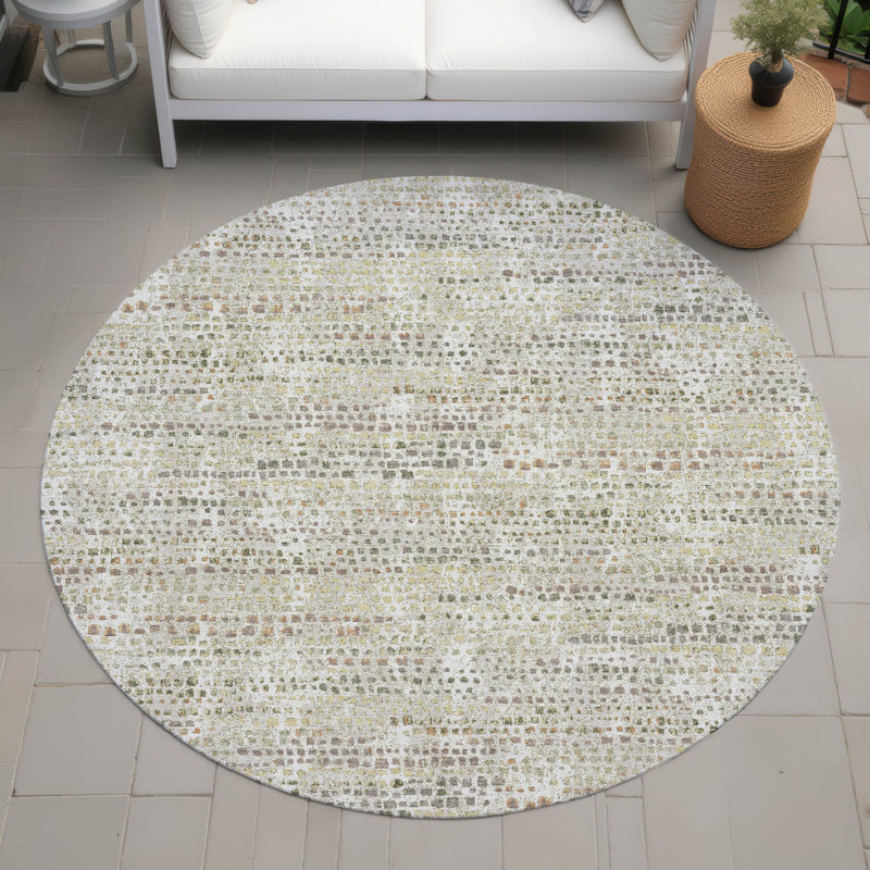Machine Washable Indoor/Outdoor Chantille ACN2641 Abstract Rug, Ivory, 8' Round