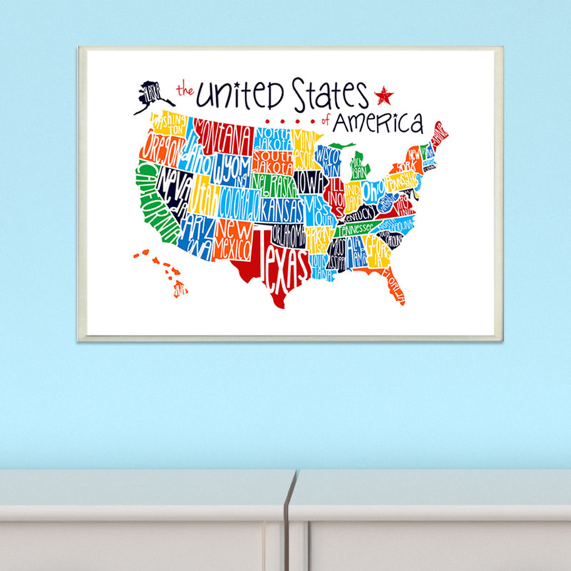 «Burkett Wall Plaque USA Map», art textuel, H 16 po x l 20 po, Toile tendue