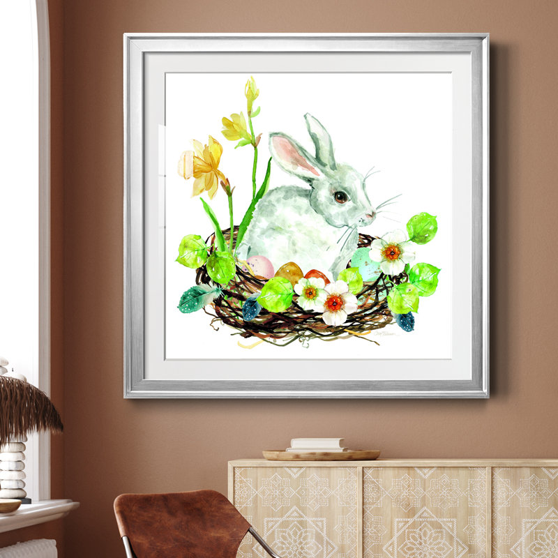Couronne de lapin - peinture encadrée, Encadrement argenté, H 30,5 po x l 30,5 po x P 1,5 po