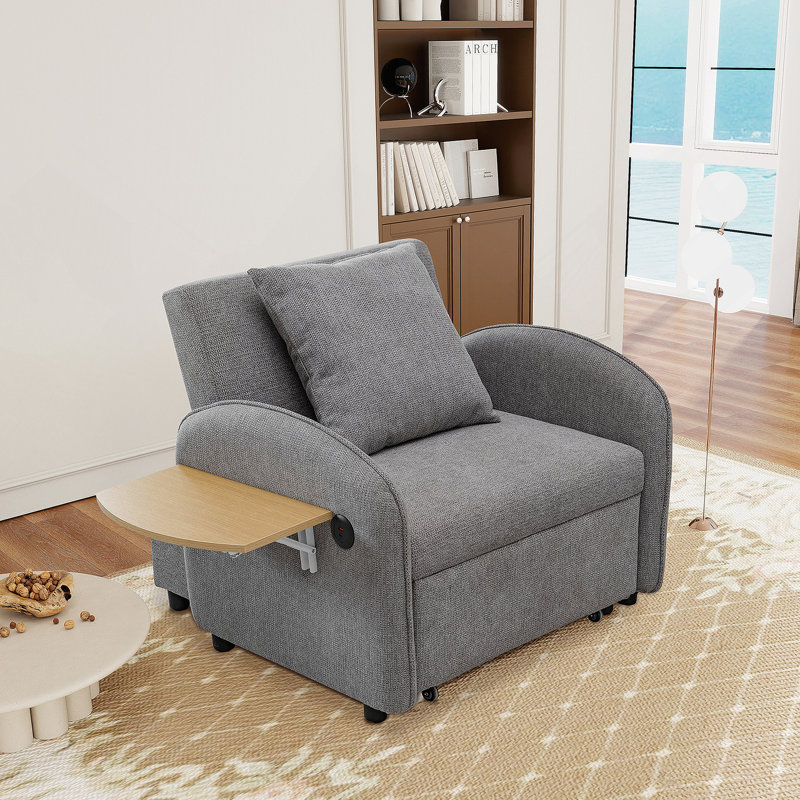 Chaise convertible simple avec fonctionnalité 3-en-1, avec une carte d'ordinateur et des ports USB pour le travail et la détente dans divers cas de figure